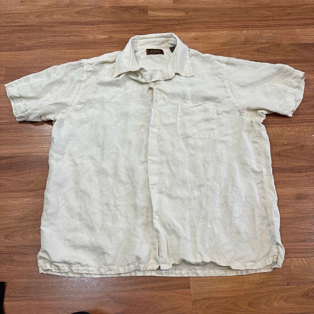 Tasso Elba Short Sleeve Button Down Shirt Cream | Men Size XXL